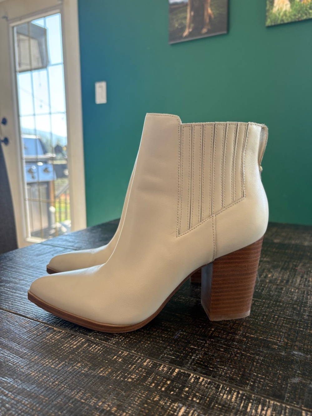 Aldo Cream Leather Block Heel Ankle Booties